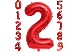 IEFOAH 40in Red Number 2 Balloon, Large Birthday Foil Mylar Balloon for Girls Women Birthday Decoration (Red, Number 2)