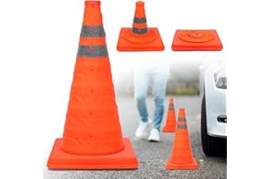 TAOPE Conos de Seguridad Vial Plegables de 45cm, Conos Emergentes Multiusos con Collar Reflectante, Conos de Tráfico Naranjas para Estacionamiento en Carreteras, Práctica de Conducción (Naranja 1 PCS)