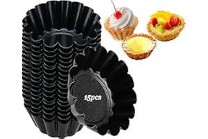 URCHUZE 15 Pcs Stampi di Crostate Uova, Antiaderenti Forme per Crostatine, Riutilizzabile Stampo Crostata Cupcake, Formine per Muffin,Teglia,Cioccolati,Muffin,Torte Biscotti (Nero)