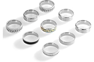 SOXEMAN 9 pieces/set men's golden/silver ring set (2 of which chain rotating rings relieve anxiety and stress) trendy and fashionable women's couple stainless steel rings