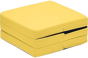 Maxus Sports Cube Small Z Bed for Kids Sleepover Portable Chair for Sitting Comfy and Light Weight Fold Out Bed Sofa for Living Room with Waterproof Removable Cover (Yellow)