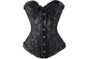 QIUhhpuy Corsetto Nero Donna Elegante, Corsetto Per Donne, Bustino Shapewear, Corpetto In Pizzo Push Up Per La Vita, Stringivita Modellante Dimagrante Pirata, Per Halloween, Carnevale E Feste