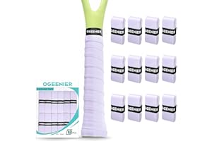 Ogeenier Lot de 12 Grips de Tennis Auto-adhésifs antidérapants et Anti-Transpiration pour Raquette de Tennis Overgrip Padel, Tennis, Badminton, Raquette de Squash