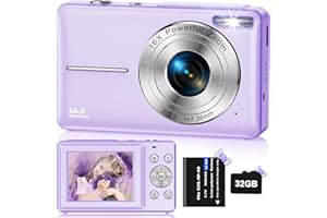 VAHOIALD Cámara de Fotos con Tarjeta SD de 32 GB, Cámara Digital HD 1080P 44MP, Camara Fotos Digital, Recargable Camara Digital con Zoom 16X, Camara Digitales Compacta para Niño, Adulto, Adolescentes(Violeta)