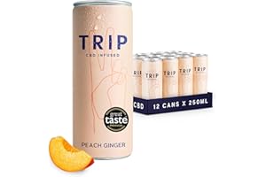 TRIP CBD Drink, Sparkling Peach Ginger Fizzy Drink, Low Calorie, Vegan (Pack of 12 x 250ml)