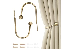 AJINACIOUS Curtain Tie Backs Hooks, 2 Pcs Metal Curtain Holdbacks, Retro U-Shaped Wall Mounted Curtain Tieback Decorative Drapery Holder with Screws for Bedroom Fixed Curtain or Hanging Items (Golden)