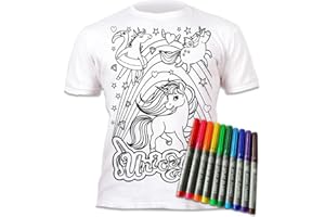Splat Planet Kinder T-Shirt Mädchen Einhorn. Zum Bemalen und Ausmalen mit Vordruck. Mitgeliefert 6 auswaschbare Magic - Malstifte. Kindergeburtstag