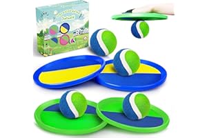 Jalunth Balle Raquette Scratch Jeux - Jouet Plage Jardin Piscine Exterieur Interieur Plein Air Parc Cour Jeu pour 4 5 6 7 8 9 10 11 12 Ans Enfant Fille Garcon Bebe Adulte Famille Paques Cadeau