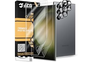 JZG 2 x Protector Pantalla para Samsung Galaxy S23 Ultra 5G (6,80 Pulgadas) con 2 x Protector de Lente de Cámara, Autorreparación, Compatible Huellas Dactilares ID, HD Clara, Antiarañazos