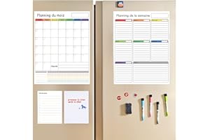 Torolle Calendrier Magnétique Frigo Français, Lot de 4, Calendrier Aimanté Mensuel Hebdomadaire Quoditien, Planificateur Magnétique Flexible Effaçable à Sec pour Planifier les Repas Des Tâches-Blanc