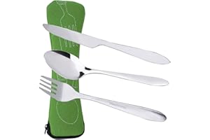 Prettyui Silverware Cutlery Set Stainless Steel with Organizer Bag Travel Camping Flatware Dinnerware Tableware Kit with Storage Lunch Box for Picnic School Knife Fork Spoon Set Green Case（3 Pack）