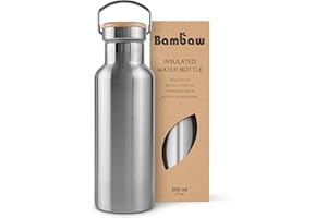 Bambaw Insulated Water Bottle 500ml | Stainless Steel Water Bottle | Camping Water Bottle | Metal Water Bottles | Small Water Bottle Insulated | Leak Proof Water Bottles | 500ml Water Bottle No Straw