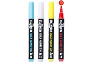 STATIONERY ISLAND Pennarelli Gesso Liquido Cancellabili, Pennarello Lavagna Cancellabili 3mm, Pennarelli per Lavagna Colorati Per Vetro, Specchio e Insegne, Set Di 4