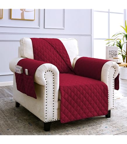 Sesselschoner Für Relaxsessel – Wasserdicht, Mit Taschen, Rot, Größe Sessel (58 Cm Sitzbreite)
