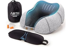 AIRTH® Podróżna poduszka pod kark z pianki memory, ergonomiczna poduszka podróżna do samolotu, samochodu, domu i biura