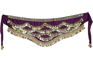 Samfox Belly Dancing Hip Scarf Wrap Skirt Waist Belt with Artificial Coin Tassel Belly Dancing Accessory(Dark Purple)