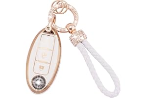 Koaudb Key Fob Cover for Nissan Soft TPU Car Key Cover with Key Fob Keychain Fit for Nissan 350Z Qashqai Murano X-Trail Kicks Tiida Micra Pathfinder Note Juke 3 Buttons Key Fob Case (Nisn-3)