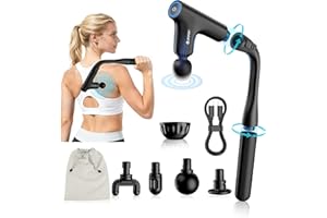 UPSPORT Pistola Massaggio Muscolare con Manico Esteso,Massaggiatore Muscolare Profondo,3 in 1 Pistola Massaggiante con Turbo Muscle Beating,4 Velocità Massaggiatore a Percussione,4 Testine Massage Gun