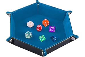 ‎SIQUK SIQUK Würfelteller, Klapp Hexagon PU Leder und Blauer Himmel Velvet Dice Halter für Dungeons and Dragons RPG Würfel Gaming D & D und andere Tischspiele
