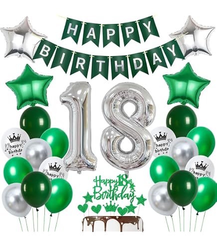Palloncini verdi e argento / Palloncini verde bosco / Palloncini per compleanno verdi e argento / Decorazioni per baby shower a tema bosco / Decorazioni per feste di laurea - Italia