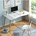 Rmoutf Home Office Computer Desk, Easy Assembly Wooden Study Writing Table, Gaming Desk, Curved Table Edge Design Modern Simple Style Easy Assemble Desk for Small Space, Bedroom, Study (White 100cm)