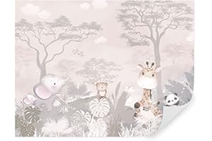 TAPEKO Papier Peint Chambre Enfant 260x180 cm 3D Effet Girafe Éléphant Panda dans la Jungle pour Garçon Fille Papier Peint intissé plus u73878