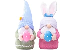 ENLACE 2 sztuki wielkanocnych dekoracyjnych skrzatów, ręcznie robiony pluszowy króliczek wielkanocny krasnal z jajkami, zajączki wielkanocne, lalki do dekoracji wielkanocnych, wiosny, zajączków wielkanocnych, skrzat, dekoracja na urlop