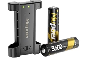MUPOER Rechargeable Battery AA with Charger,3600mWh Lithium Aa Battery 2 Count 1.5V,Double A Batteries High Capacity,Aa Lithium ion Batteries with Mini Charger,Lithium Batter for Blink Xbox