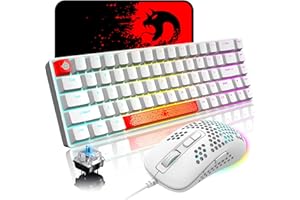MAGIC-REFINER 60% Gaming Keyboard and Mouse Combo,Personalized Keycap,RGB Backlit,Full NKRO,TKL Ergonomic Mechanical Keyboard+Rainbow Led Honeycomb Mice with 2400DPI Optical Sensor for PC/Mac (White-Blue Switch)