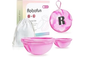 ROBOFUN Disco Menstrual, 2 Piezas (S+L) – Copa Menstrual Reutilizable de Silicona Médica 100% para Todas los Períodos Menstruales, Sin Peligro para el Deporte y la Natación - Blanco&Morado