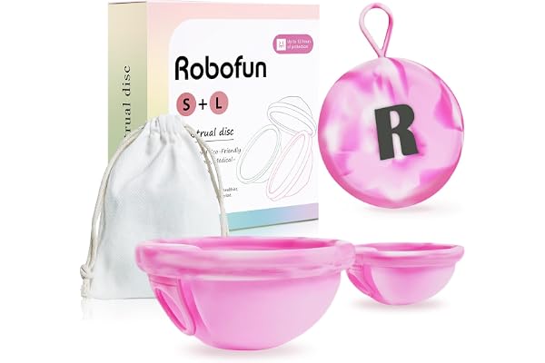 Disque Menstruel, 2 Piรจces (S+L) - Coupe Menstruelle Rรฉutilisable en Silicone Mรฉdical 100% pour Tous les Courants, Sans Danger pour le Sport et la Natation - Blanc&Rose