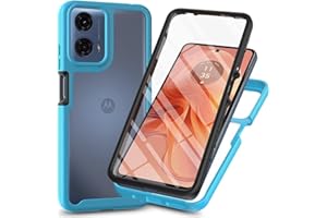 Bnvdfre Handyhülle für Motorola Moto G24 / E14 / G04 / G04s / G24 Power Hülle und Panzerglas mit Eingebautem Displayschutz Stoßfest Schutzhülle 360 Grad Vollschutz TPU Silikon Case - Himmelblau