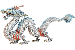 ‎TOYANDONA TOYANDONA Chinesische Feng Shui Drache Statue Kunststoff Alten Drachen Figur Drache Modell Östlichen Traditionellen Schmuck Desktop Dekor für Home Dekoration Kinder Spielen (Silber)