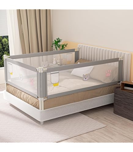 Supfine Bedhekje voor kinderen, bedhekje voor kinderen, 150 cm, bedbescherming, in hoogte verstelbaar (70-99 cm), stabiele en duurzame bedbarrière (grijs, 1,8 m 2 m Supfine Bedhekje voor kinderen, bedhekje voor kinderen, 150 cm, bedbescherming, in hoogte verstelbaar (70-99 cm), stabiele en duurzame bedbarrière (grijs, 1,8 m 2 m
