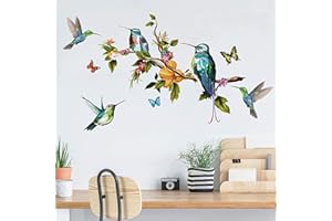 WandSticker4U®- Pegatinas pared COLIBRÍES en la RAMA vintage (89x50 cm) I vinilos decorativos aves pájaros árbol retro I adhesivos pared decorativos salón dormitorio baños cocina oficina muebles