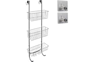 smartpeas Étagère De Douche À Suspendre En Finition Gris/Chrome – 3 Niveaux De Tablettes De Douche - 85,5 X30 X11 Cm- Acier Inoxydable - Panier De Douche Sans Perçage + 2 Crochets Adhésifs