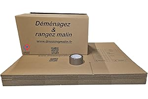 DRESSING MALIN Lot de 40 cartons de déménagement 55x35x30 cm + 2 x rouleaux adhésif havane – Cartons solides et résistants, faciles à monter – Idéal pour emballage, stockage, expédition, rangement – Recyclables (42)
