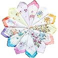 TOROFLY® 12 Pieces Large Size 13 X 12.50 Inches, Made With 100% Pure Cotton With Beautiful & Attractive Flower's Printed White Hankies Women Ladies Handkerchief (Random Designs)