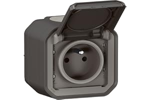 LEGRAND - Prise Etanche IP55 avec Terre Plexo - Prise 2P+T 16A Complète avec Volet - Pour Pose en Apparent - Fabriqué En France - Anthracite