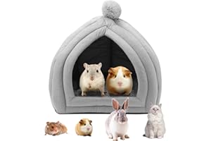 Hileyu Kleintier-Haustier-Winterhaus,Meerschweinchen Betthöhle Kleintier-Winterhaus,Kaninchenbett Warme kuschelhöhle Meerschweinchen-Höhlenbetten mit abnehmbarem Kissen für Hamster-Kleintiere Gray