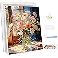 MEIYUDA Paint by Numbers for Adult with Frame Morning Flowers, DIY Paint by Numbers Canvas Oil Painting for Beginner, Arts and Crafts Kit Acrylic Pigment Drawing Paintwork for Home Wall Decor 30x40cm