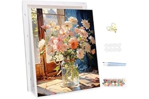 MEIYUDA Paint by Numbers for Adult with Frame Morning Flowers, DIY Paint by Numbers Canvas Oil Painting for Beginner, Arts and Crafts Kit Acrylic Pigment Drawing Paintwork for Home Wall Decor 30x40cm