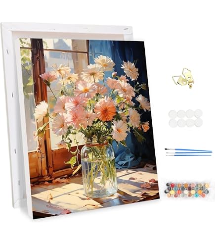 RICUVED Pittura Con I Numeri Fiore 20x30 Cm | Kit Completo Per Adulti E Principianti Con Tela, Colori E Pennelli | Regalo Creativo Antistress