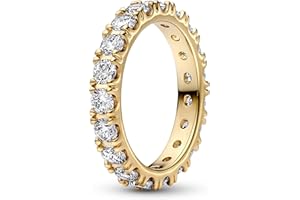 Pandora Timeless Pozłacany 14-karatowym złotem pierścionek z przezroczystą cyrkonią, błyszczące pasmo, wieczność