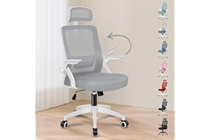 ALFORDSON Silla de Escritorio Ergonómica para Oficina en Casa, Silla de Ordenador de Malla con Soporte Lumbar, Reposacabezas, Silla Giratoria Inclinable, Blanco y Gris Claro
