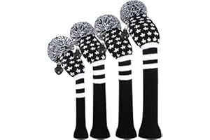 Scott Edward Knit Golf Wood HeadCovers, Set of 4, Fit Driver (460CC) Fairways hybrid/UT, Soft and Thick, Eyes-catching, Black Red White Stripes