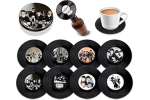 Retro Musique Set of 8 The Beatles Vinyl Coasters With Magnetic Bottle Opener | Lovely Music Coasters Bar Gifts For Men & Women | Fantastic Music Lover Gifts Housed In a Metal Tin