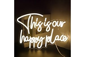 Looklight This is Our Happy Place Señales de neón para Decoración de pared Blanco cálido Led Señal de neón USB señal de luz para Dormitorio Habitación para niños shop Boda Cumpleaños Fiesta