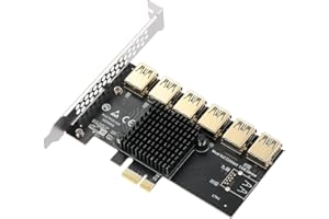 YABOANG Tarjeta elevadora PCIe 1 a 6 PCI Express 16X, PCI-E 1X a 6 USB 3.0 externo, adaptador convertidor con disipador de calor grande, placa extensor multiplicadora PCIE para GPU Ethereum Bitcoin