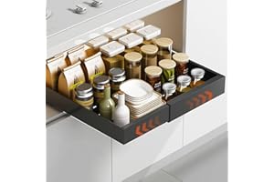 Cassetto Estraibile Cucina,Cassetti Telescopico Armadio,Cassetti Estraibili Con Adesivo,Larghezza Regolabile Da 32 a 53 Cm Con Guida Autoadesiva Silenziosa,Non Richiede Forature Né Chiodi